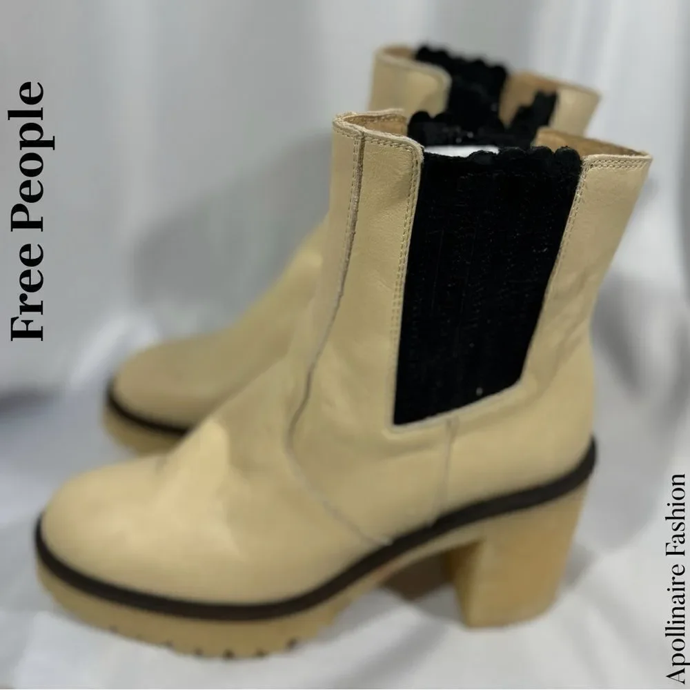 FREE PEOPLE JAMES CHELSEA LEATHER BOOTS IN CREME SIZE 40 NWT
